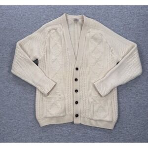 St Michael Cardigan Sweater Mens 42 Cream Wool Blend Cable Knit Fisherman VTG